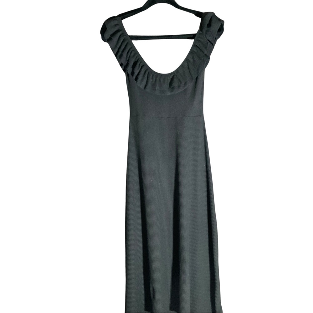 Zara Black Mini Dress with Ruffled Neckline
